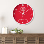 Company Name Corporate Business Logo Branding Red Clock<br><div class="desc">Wall Clocks with company logo make unique corporate promotional gifts. Personalize with your business name and logo. The logo clocks also make great gifts of appreciation for employees.</div>