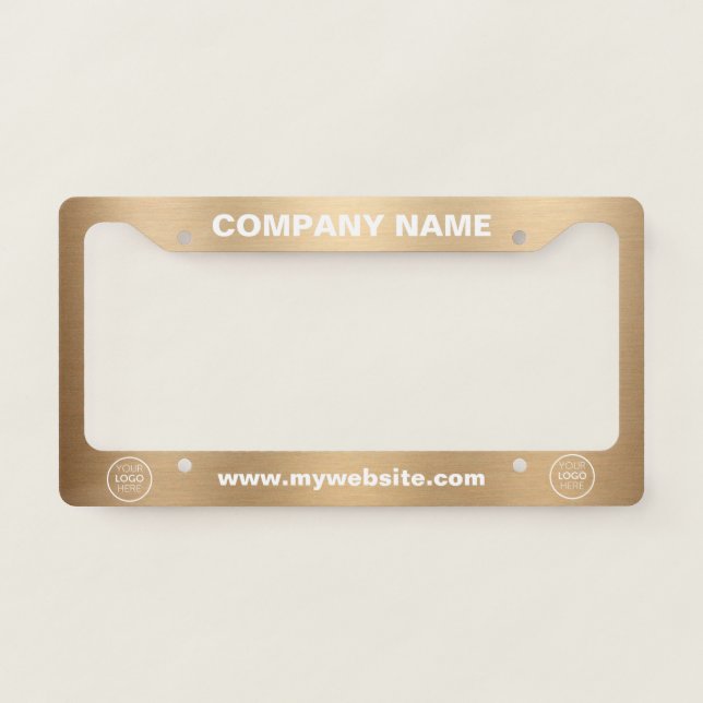  Company Name Custom Logo And Text Metallic Style License Plate Frame (Front)