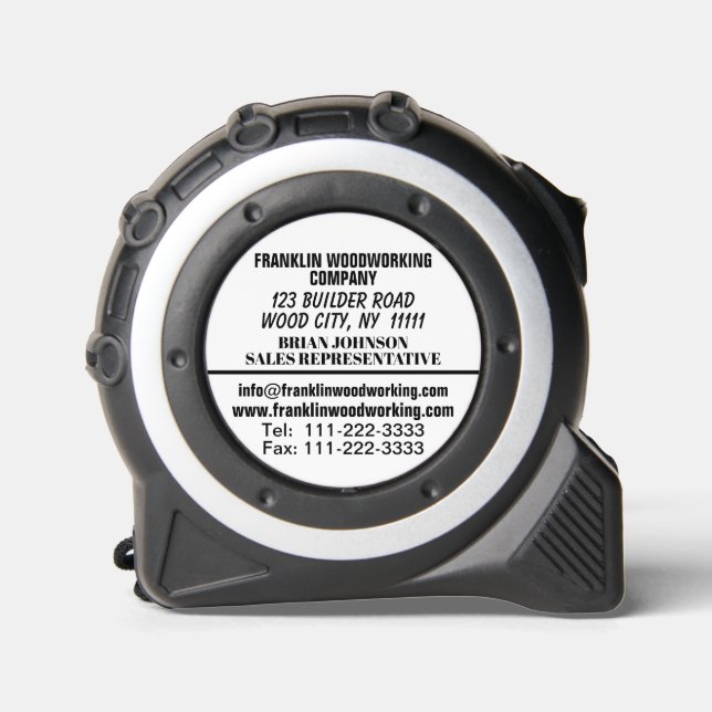 Company Name Customer Gift Black White Tape Measure (Front)