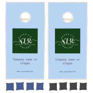 Company Name Logo Light Gray Blue Cornhole Set