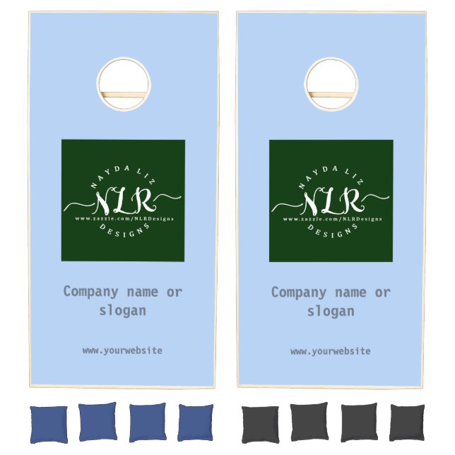 Company Name Logo Light Gray Blue Cornhole Set (Set)