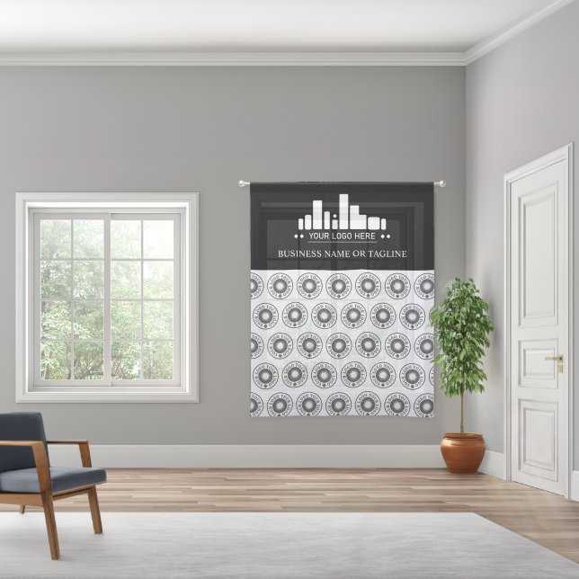 Company Name & Logo Pattern Small Business Decor Sheer Curtains (Wide)