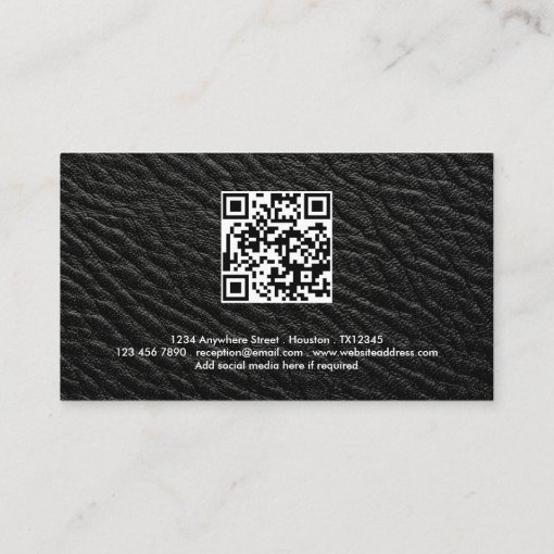 Company Name Logo QR Code Black Faux leather Business Card Zazzle
