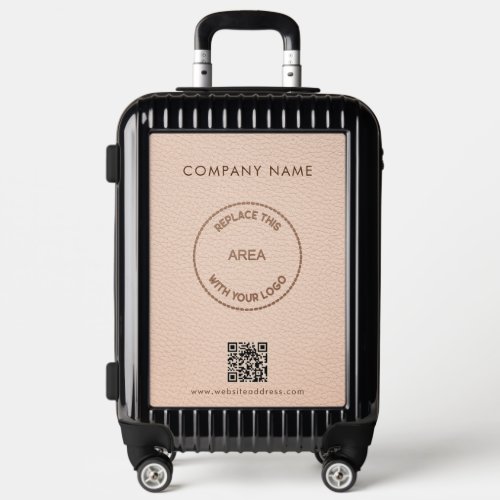 Company Name Logo QR Code Cream Faux Leather Luggage