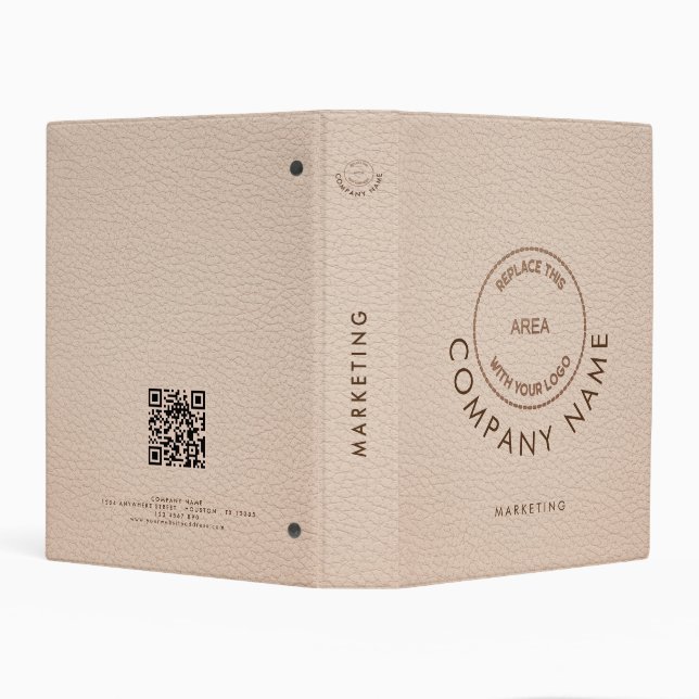 Company Name Logo QR Code Ivory Faux Leather  Mini Binder (Background)