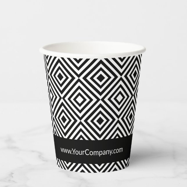 Company Name Logo Website Black & White Pattern Paper Cups (Front)