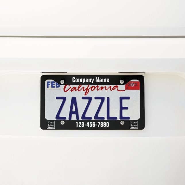 Company Name, Number & Your Logo Here License Plate Frame (On Car)