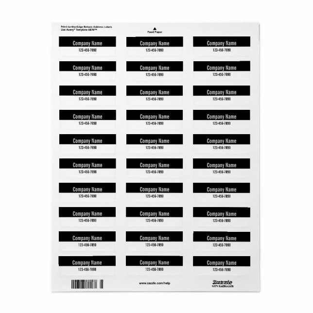 Company Name Phone Number Black and White Product  Label (Full Sheet)