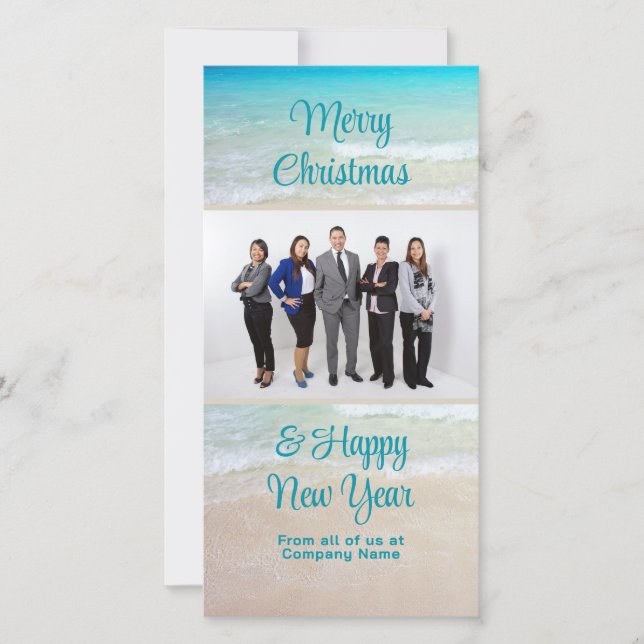 Company Office Christmas Greeting Beach Scene Holiday Card (Front)