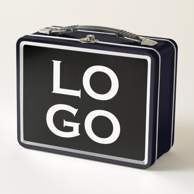 Company or Business Custom Logo on Black Metal Lunch Box (Front)