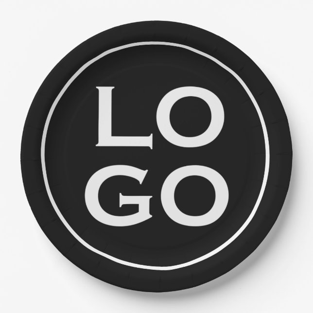 Company or Business Custom Logo on Black Paper Plates (Front)