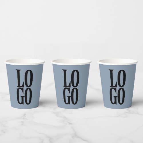 Company or Business Custom  Logo on Dusty Blue Paper Cups