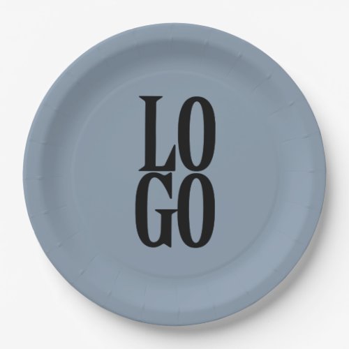 Company or Business Custom  Logo on Dusty Blue Paper Plates