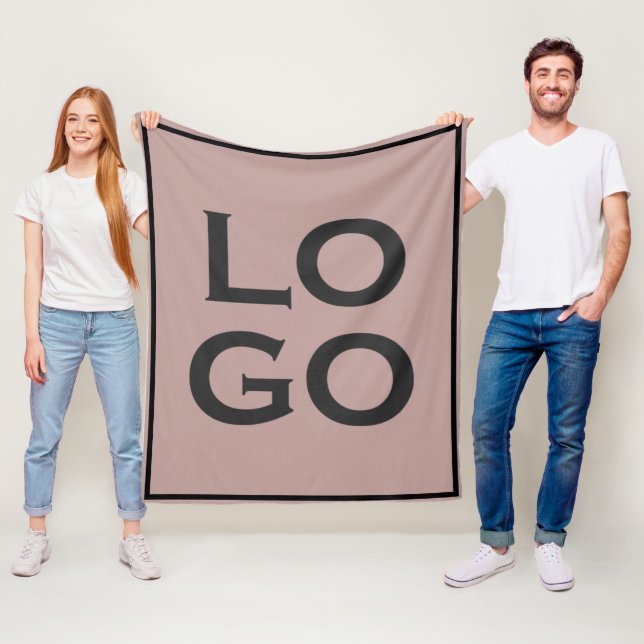 Company or Business Custom Logo on Dusty Pink Fleece Blanket (In Situ)