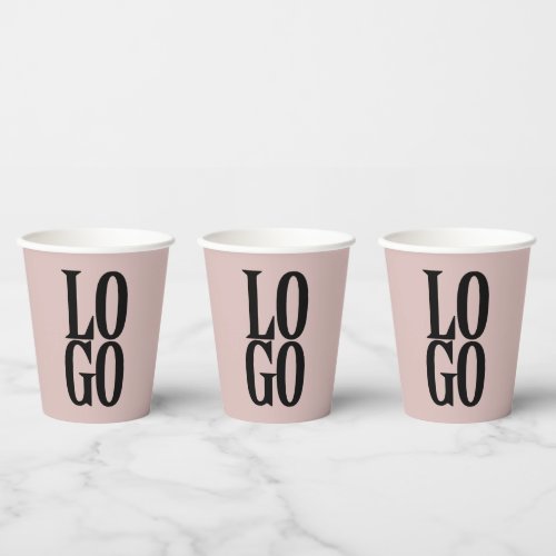 Company or Business Custom  Logo on Dusty Pink Paper Cups