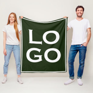 Company or Business Custom Logo on Forest Green Fleece Blanket