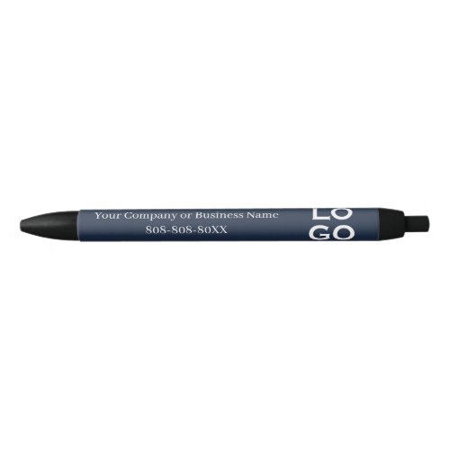 Company or Business Custom Logo on Navy Blue Black Ink Pen
