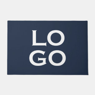 Company or Business Custom Logo on Navy Blue Doormat
