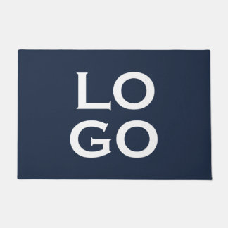 Company or Business Custom Logo on Navy Blue Doormat
