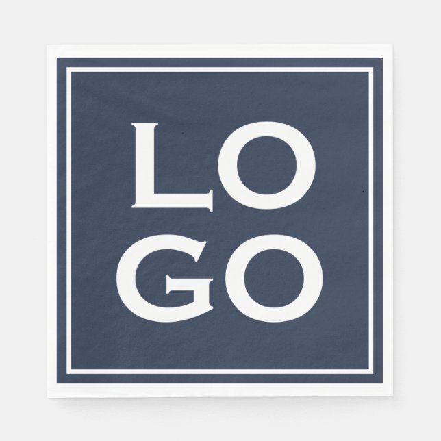 Company or Business Custom Logo on Navy Blue Napkins (Front)