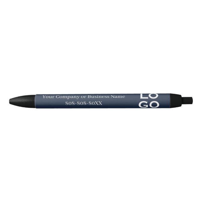 Company or Business Custom Logo on Navy Blue Pen (Front)