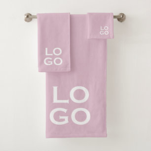 Company or Business Custom Logo on Pink Bath Towel Set