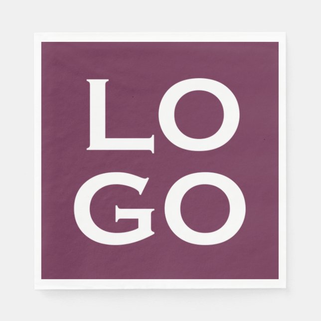 Company or Business Custom Logo on Plum Purple Napkins (Front)