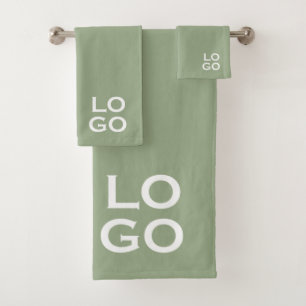 Company or Business Custom Logo on Sage Green Bath Towel Set