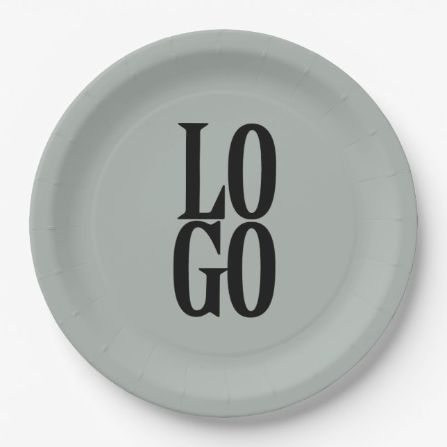 Company or Business Custom  Logo on Sage Green Paper Plates (Front)