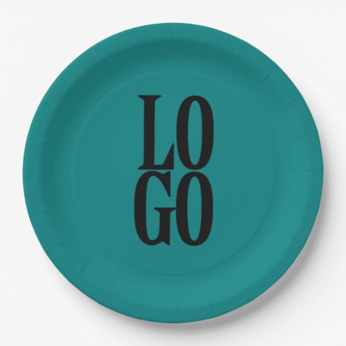 Company or Business Custom  Logo on Teal Paper Plates