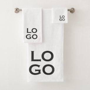 Company or Business Custom Logo on White Bath Towel Set