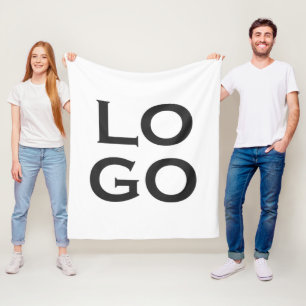 Company or Business Custom Logo on White Fleece Blanket