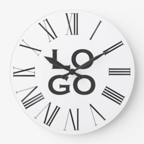Company or Business Custom  Logo on White Large Clock