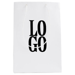 Company or Business Custom Logo on White Medium Gift Bag