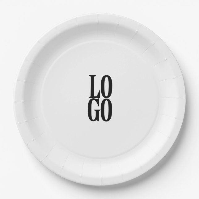 Company or Business Custom Logo on White  Paper Plates (Front)
