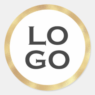 Company or Business Custom Logo with Gold Frame Classic Round Sticker