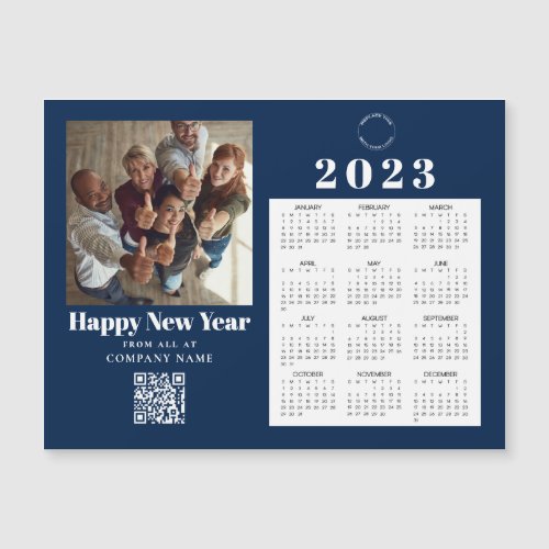 Company Photo Calendar 2023 Logo QR Navy New Year