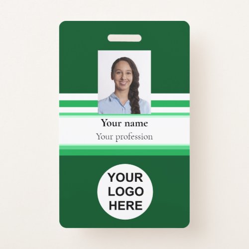 Company photo logo barcode green badge