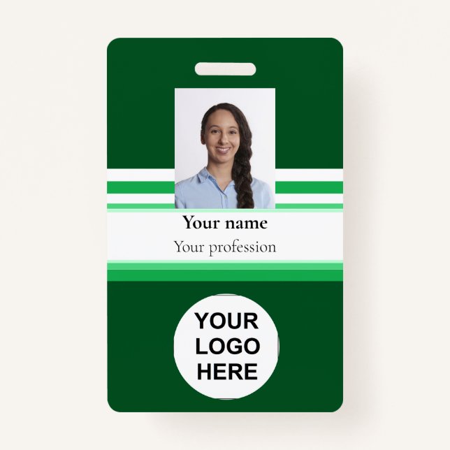 Company photo logo barcode green badge (Front)