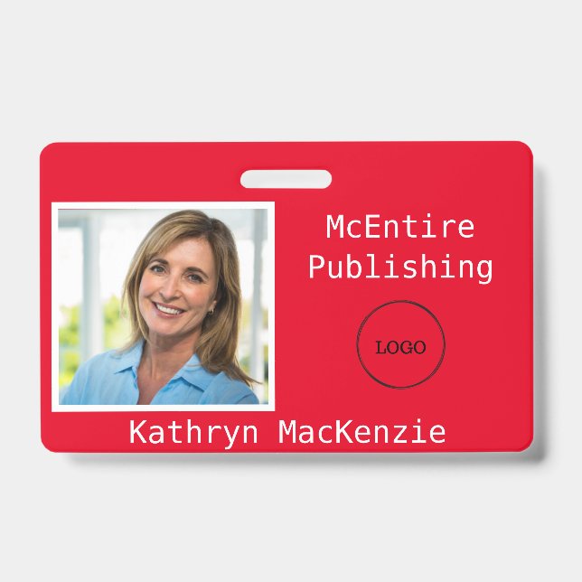Company Photo Red Logo Name Badge (Front)