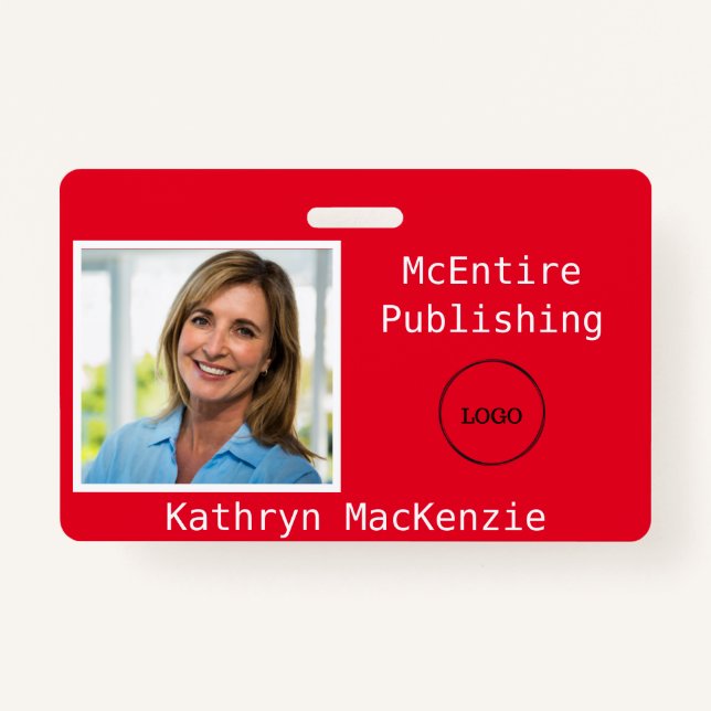 Company Photo Red Logo Name Badge (Front)