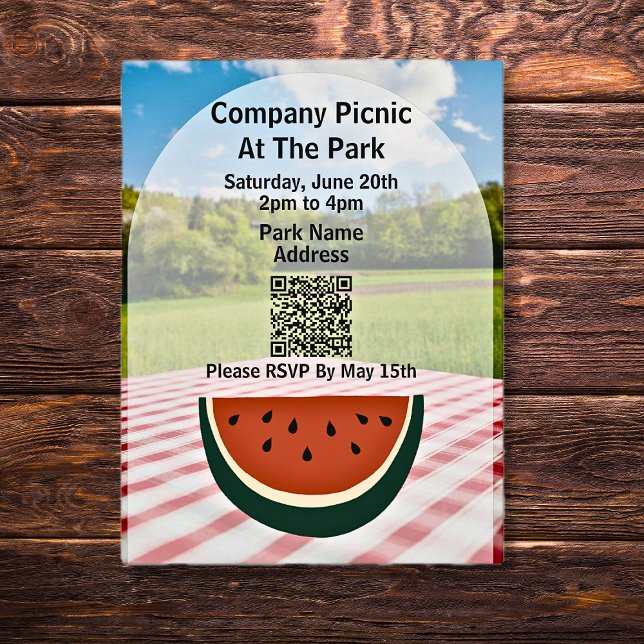 Company Picnic Park QR Code Watermelon Invitation Postcard (Creator Uploaded)