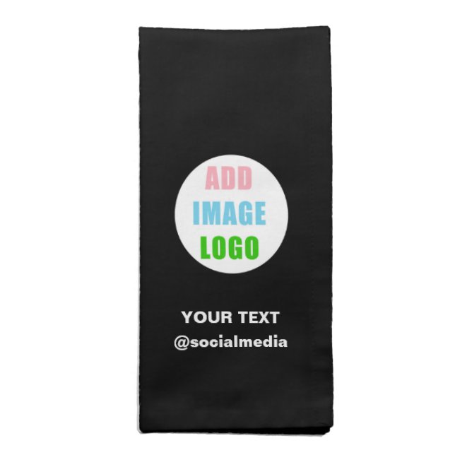 Company Professional Editable Business Logo Black Cloth Napkin (Folded)