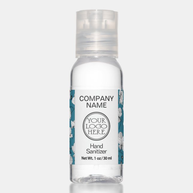 Company promotion floral black & white orchid blue hand sanitizer (Front)