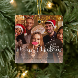 Company QR Code Photo Merry Christmas Giveaway Ceramic Ornament