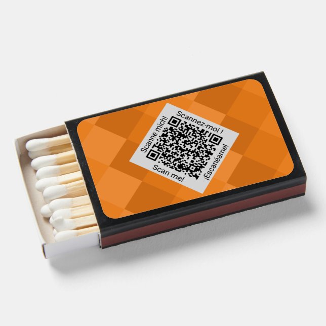 Company QR-code Quadro Lingual Scan Me Gray Orange Matchboxes (Front Open)