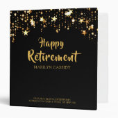 Company Retirement Party Black and Gold Stars 3 Ring Binder (Front/Inside)
