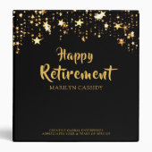 Company Retirement Party Black and Gold Stars 3 Ring Binder (Front)
