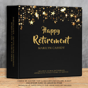 Company Retirement Party Black and Gold Stars 3 Ring Binder