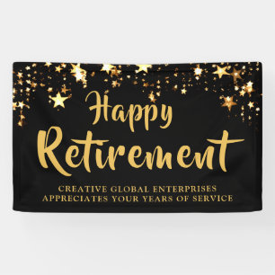 Company Retirement Party Black and Gold Stars Banner